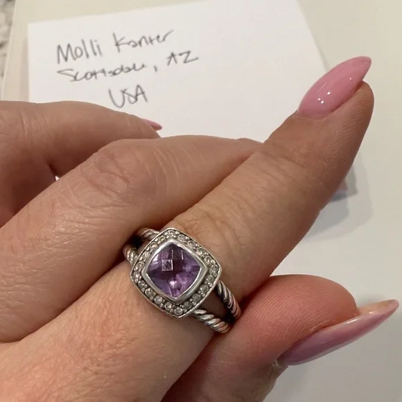 💜 David Yurman Petite Albion Ring Amethyst and Diamonds Size 8 💜 - Picture 6 of 8